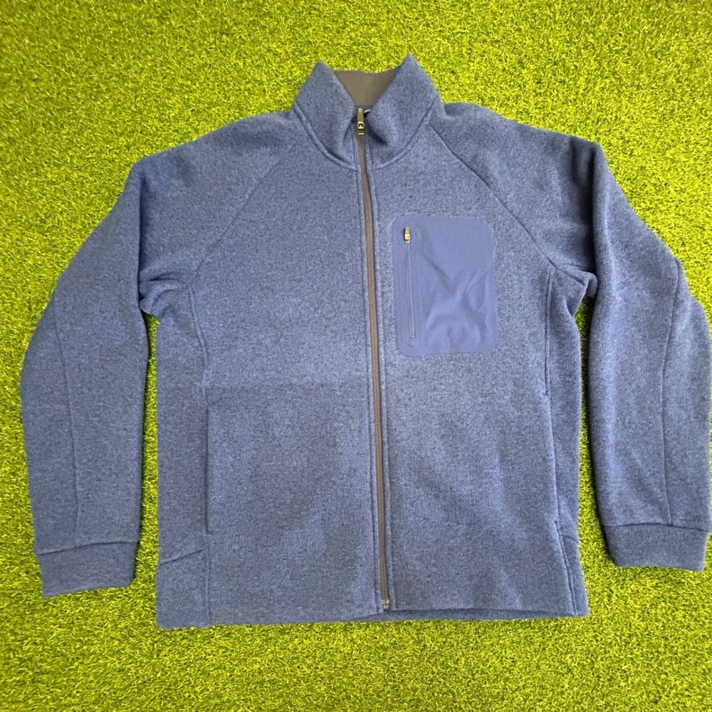 Uniqlo Mens Blue Full Zip Fleece Jacket Mock Neck Chest Pocket Size M